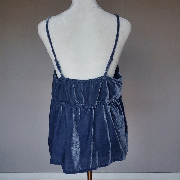 Lucky Brand Baby Doll Embroidered Velvet Sleeveless Top Blue Womens Size L - Picture 6 of 13